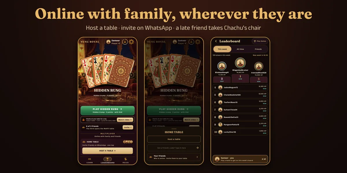 Online with family: host a table, invite on WhatsApp, a late friend takes Chachu's chair