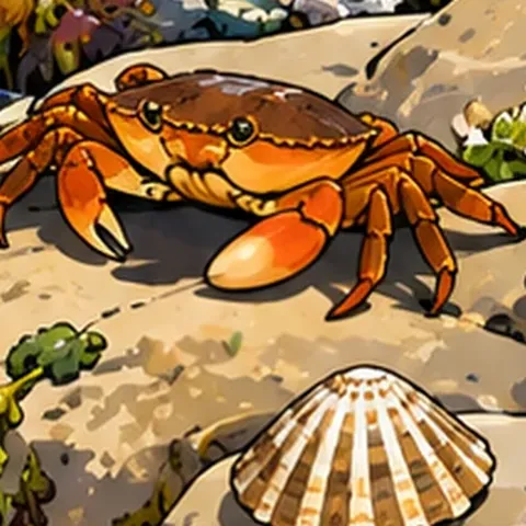 Under the lens: a crab has moved in on the rocks